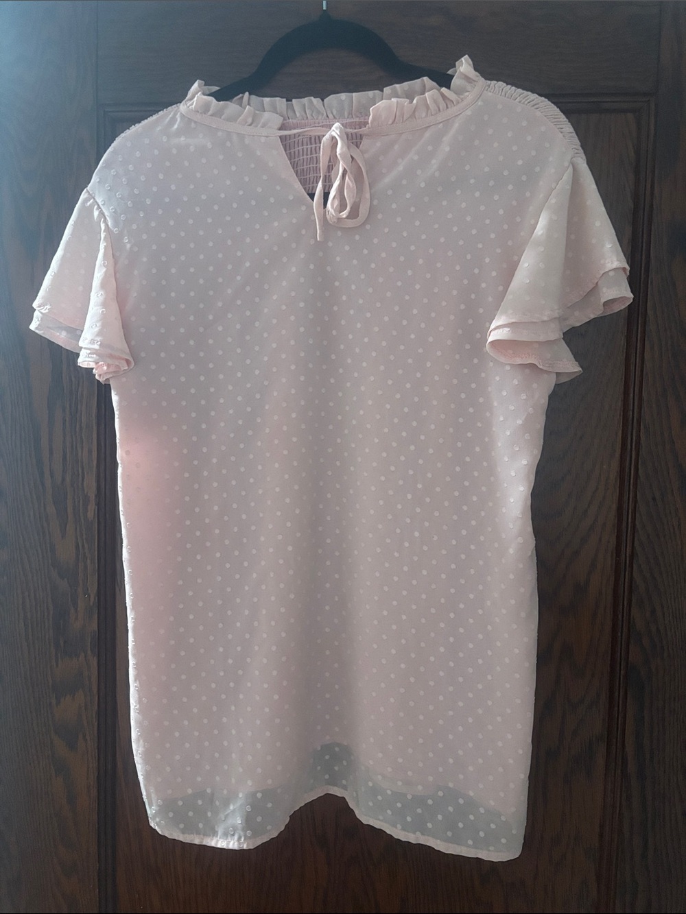 Light Pink Ruffle-Sleeve Swiss Dot Blouse 👚 size Medim